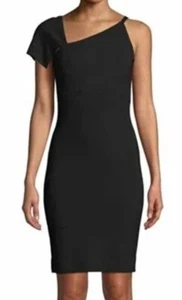 Nicole Miller L20201 Woman's Black Jersey One Shoulder Cocktail Dress Size 0 - Picture 1 of 4