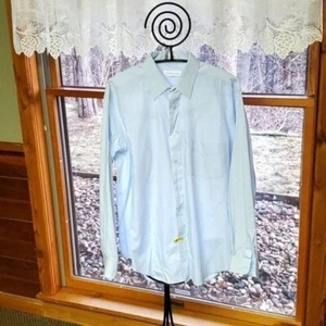Claiborne Lt. Blue Long Sleeve Button Down Dress Neck 16 Shirt with Pockets - Picture 1 of 9