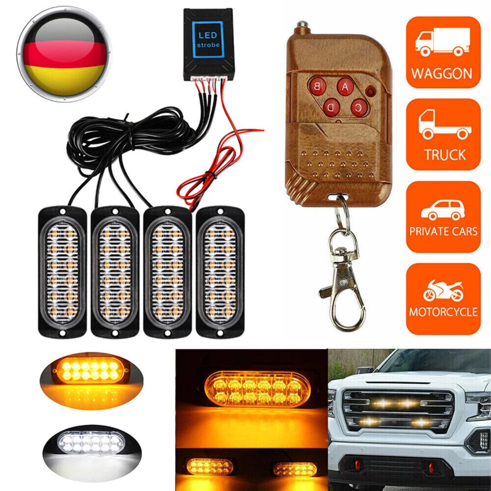 4 X LED Auto Frontblitzer Orange Blitzlicht Warnleuchte LKW Strobe Licht 12V - Bild 1 von 4