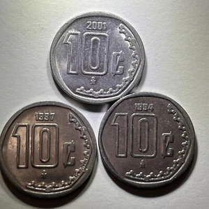 3 Mexico π²π½ 10 Centavos Mexican Peso World Foreign Coin Money Coins Lot #324 - Picture 1 of 2