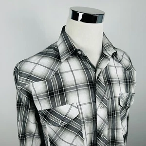Camisa a Presión Roper Grande Western Pearl Negra Gris Cuadros Mezcla de Algodón Vaquero - Imagen 1 de 5