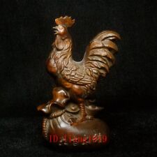 H 9 CM Chinese Boxwood Hand Carved Zodiac Cock Statue Decoration gift Collection