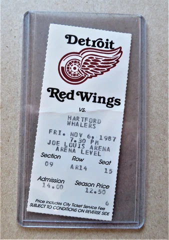 Red Wings vs Hartford Whalers ticket stub Nov 06, 1987 - Yzerman Goal - creased Cover