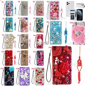 Bling Sparkly Diamonds Leather Case Wallet Stand Phone Cover for Samsung Galaxy - Picture 1 of 31
