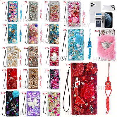 Bling Sparkly Diamonds Leather Case Wallet Stand Phone Cover for Samsung Galaxy - Image 1 of 4