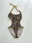 Brown Animal Print One Peice Swimsuit Size 8