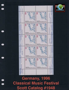 2/3 off $10.00 Scott Value - 1996 GERMANY Music Classical sheetlet CV MNH NH UMM - Picture 1 of 4