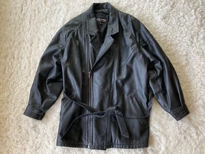 Herren Wilson Gürtel lang schwarz Leder Kreuz seitlicher Reißverschluss Mantel Jacke Motorrad - Bild 1 von 12