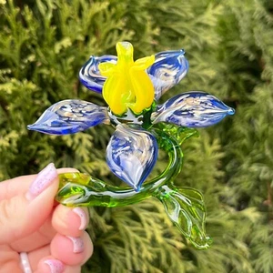 Glas blaue Blume - Murano Stil Glas Geschenk - Handarbeit Glas Blumenständer - Bild 1 von 10