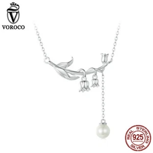 Collana Voroco Elegante Argento Sterling 925 Giglio della Valle Zirconia Donna Gioielli - Foto 1 di 12