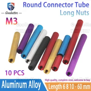 M3 Aluminum Alloy Thread Sleeve Rod Bar Stud Round Connector Tube Long Nuts - Picture 1 of 6