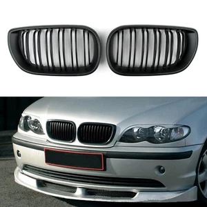 Griglia Anteriore A Doppio Rene Per Bmw E46 Serie 3 4 Porte 02-05 Nero opaco H0 - Picture 1 of 3
