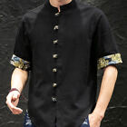 Chinese Cotton Linen Short Sleeve Buckle Shirt Yukata Kimono Samurai T-Shirt