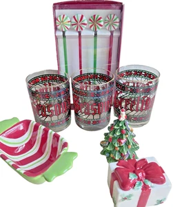 Spode Christmas Tree S&P + Gläser, Peppermint Swizzle Sticks, Holiday Lot - Bild 1 von 21