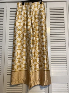 House of Harlow 1960 Revolve Satin Palazzo Hose Größe Large Gold Deko Print Neu ohne Etikett - Bild 1 von 8