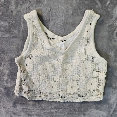 Girls Sz 8 ZARA Kids White Lace Floral Crop Shirt  - Image 1 of 4