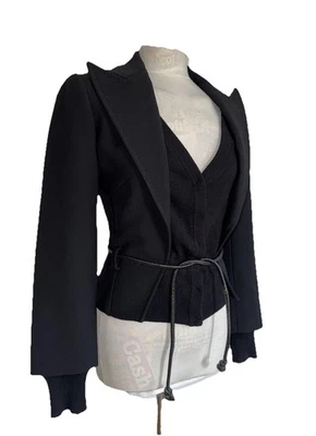 CHAQUETA CON CINTURÓN INCERT CÁRDIGAN NEGRO INUSUAL DOLCE & GABBANA AÑOS 90 TALLA 40 Foto 1 de 4