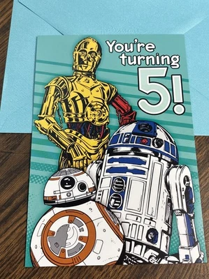 Tarjeta de felicitación Happy 5th Birthday Star Wars You're Turning 5 R2D2 5”x7” Foto 1 de 4