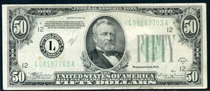 US FEDERAL RESERVE NOTE $50 SERIES 1934B JULIAN VINSON NOTE A75 - Picture 1 of 2