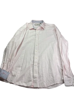 Camisa Thomas Rosa Para Hombres Calce Clásico Rosa Blanco Rayas Botón Frontal XL Puño Abatible Foto 1 de 4