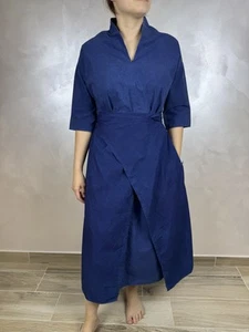 COSMIC WONDER Womens Wrapped Dress Indigo Blue Organic Cotton Suvin Rare Japan 0 - Picture 1 of 11