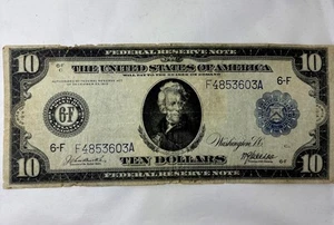 1914 Ten Dollar Federal Reserve 6-F Atlanta Awesome Old Currency $10 Bank Note - Picture 1 of 4