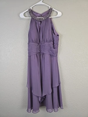 Vestido Eliza J New York Lavanda Adornado Halter Ojo de Cerradura Talla 10 Foto 1 de 4
