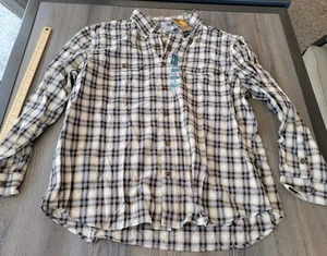 New With Tags Carhartt Mens Button Down Shirt 2XLarge Brown Plaid Relaxed Fit - Picture 1 of 8