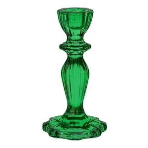 Dark Green Glass Dinner Candle Holder Vintage Style 15.5x8x8cm - Picture 1 of 1