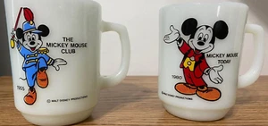 Vintage DISNEY Anchor Hocking Pepsi MICKEY MOUSE White Glass MUGS 2 Pcs. VINTAGE - Picture 1 of 8