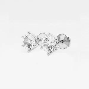 Orecchini a perno con diamanti certificati IGI 3 ct tondi coltivati in laboratorio oro bianco 14 kt - Foto 1 di 3
