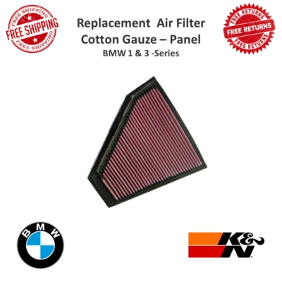 Filtro de aire de alto flujo de repuesto K&N Drop-in gasa de algodón para BMW Serie 1 y 3 Foto 1 de 4