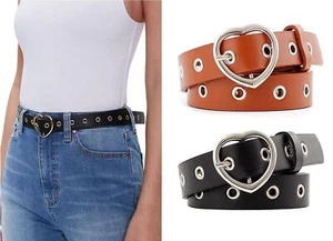 2 Pack Heart Buckle Belt Brown for Women FashionGrommet Leather Dress BeltsBl... - Picture 1 of 7