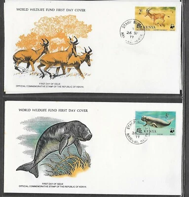 KENYA 1977 FDC + CARDS WORLD WILDLIFE FUND DUGONG HUNTER'S HARTEBEEST - Image 1 of 2
