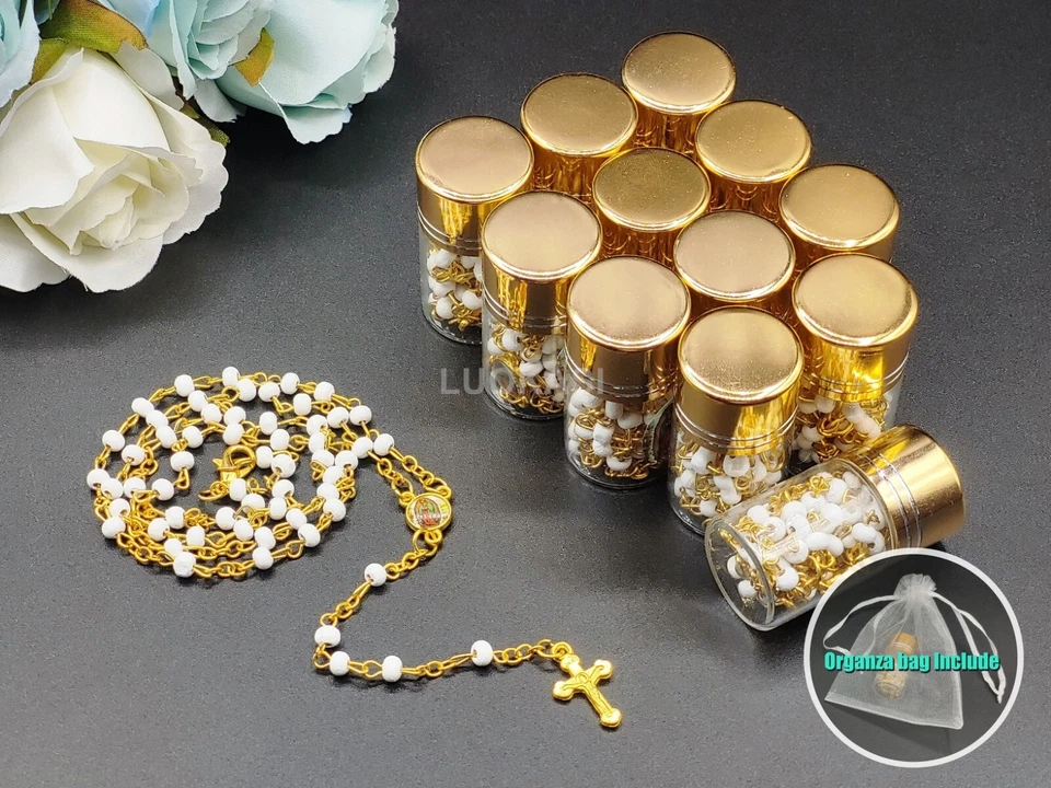 Collar Rosario Blanco en Tarro de Vidrio EE. UU. 4/12 piezas Perfecto para Favores de Primera Comunión Foto 1 de 4
