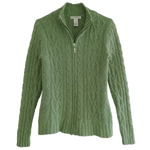 Cambridge Dry Goods Size S/M Sage Green Lambs Wool Angora Full Zip Slim Cardigan - Picture 1 of 6