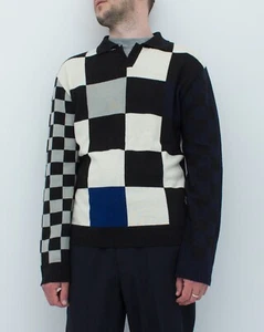 ๐น Versace Jeans Couture Vintage Wool Max Check Collared Sweater Quiet Luxury - Picture 1 of 12