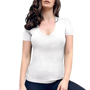 Member's Mark Women's Ribbed V-Neck T-Shirt In White, L - Picture 1 of 1