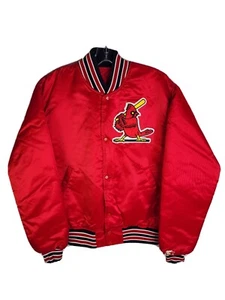 Vtg Starter Diamond St Louis Cardinals Bomber Red Satin Jacket Nylon Snap Medium - Picture 1 of 16