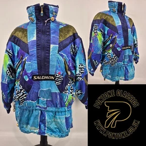 Vintage Saloman Ski Anorak L Crazy Pattern Blue Purple - Picture 1 of 11