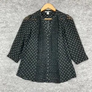 H&M Womens Top Size 6 Black 3/4 Sleeve Blouse Round Neck Sheer 14625 - Picture 1 of 12