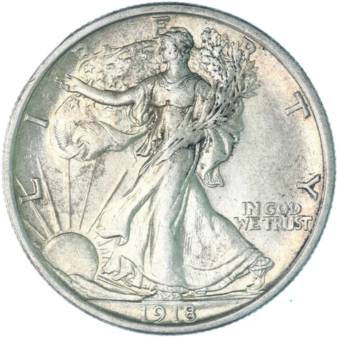 1918 D Walking Liberty Half Dollar 90% Silver About Uncirculated See Pics A324 Cover