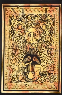 Tapestry Indian Celtic Baba Face Human Art Fabric Printed Wall Hanging Poster - Image 1 of 4