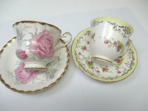 QUEEN ANNE ROYAL IMPERIAL ENGLAND CUPS & SAUCERS BONE CHINA 2 COMBO SET - Picture 1 of 11