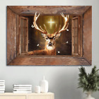 Jesus Poster Deer painting, Cross light, Window frame, In the forest, White b...