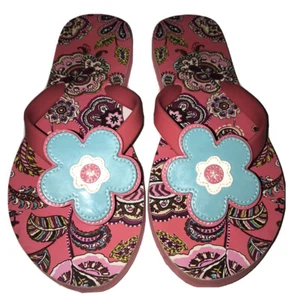 Vera Bradley Call me Coral Floral Paisley Flip Flops Patent Flower Sz S 5-6 - Picture 1 of 5