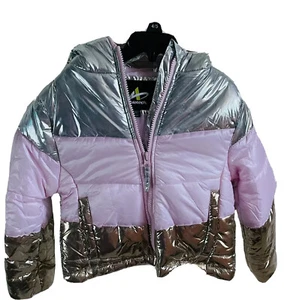 NWT Pink, Metallic, & silver Winter puffer waterproof Bling jacket girls 4/5 - Picture 1 of 4