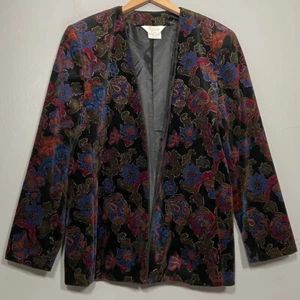 Blazer femme TanJay taille 14 velours noir foncé veste fumeur soirée fantaisiste - Photo 1/12