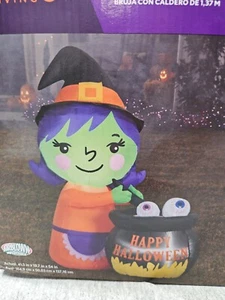 Gemmy Halloween 4,5 Fuß Hexe mit Happy Halloween Kessel luftgeblasen aufblasbar - Bild 1 von 6