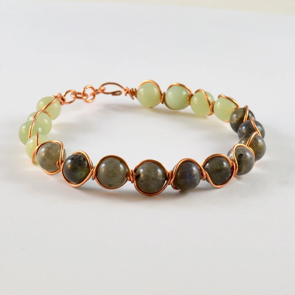 Rainbow Labradorite & Aventurine Crystals Copper Wire Wrapped Bracelet - Image 1 of 2
